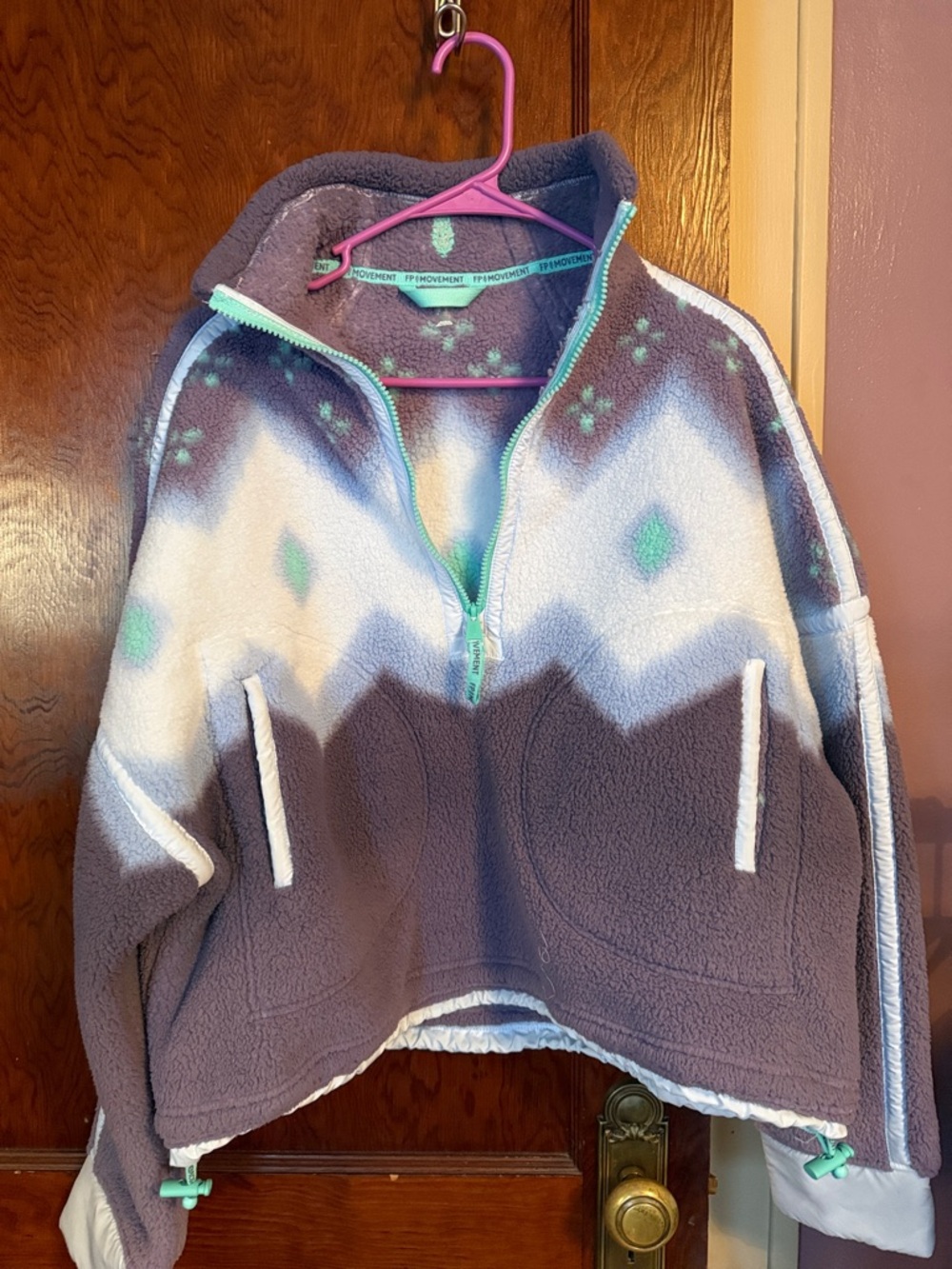 FP Movement by Free People Purple & White Patterned Fleece Pullover